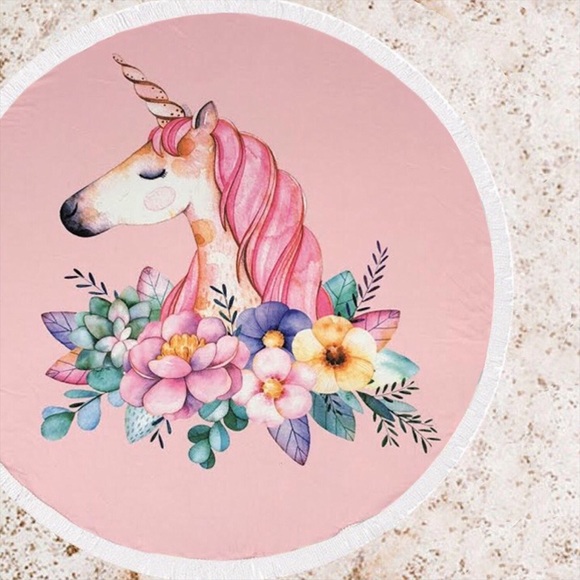Round Beach Towel, Unicorn Floral 60 Inch - Picture 5 of 5